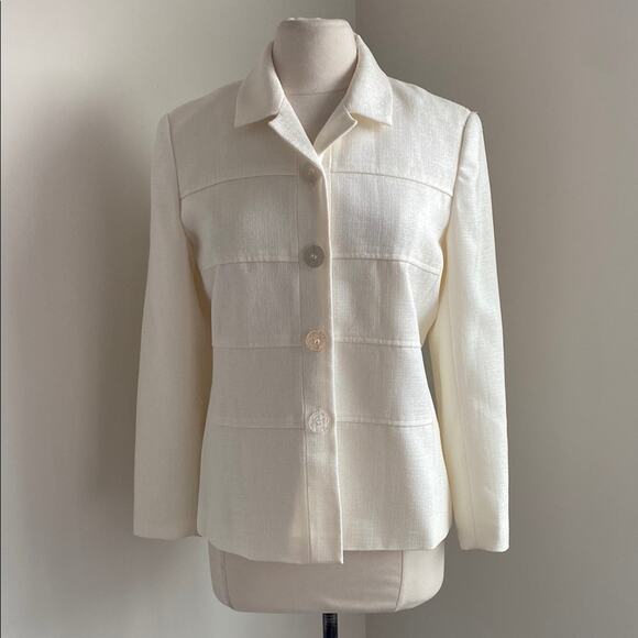 VINTAGE Henry Lee Blazer Womens Sz 10 Petite Cream Button Down - Picture 1 of 6